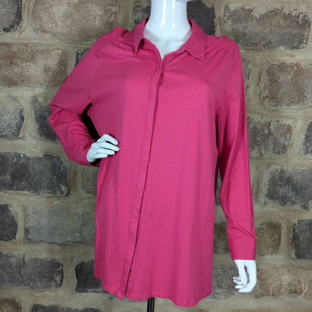 J. Jill pink button up cotton & modal shirt size XL Long Line Soft Long Sleeve